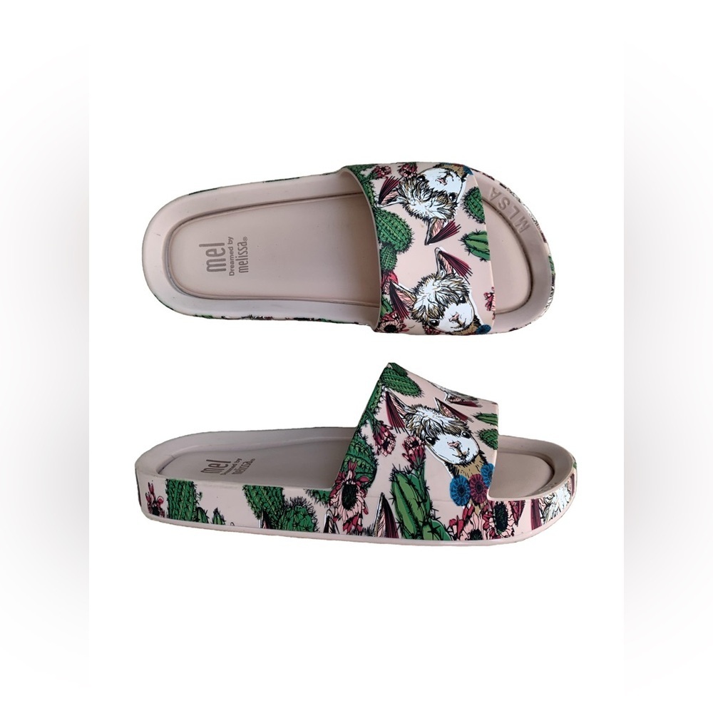Mini Melissa Little Kid Size 12 Llama Print Slides Sandals
